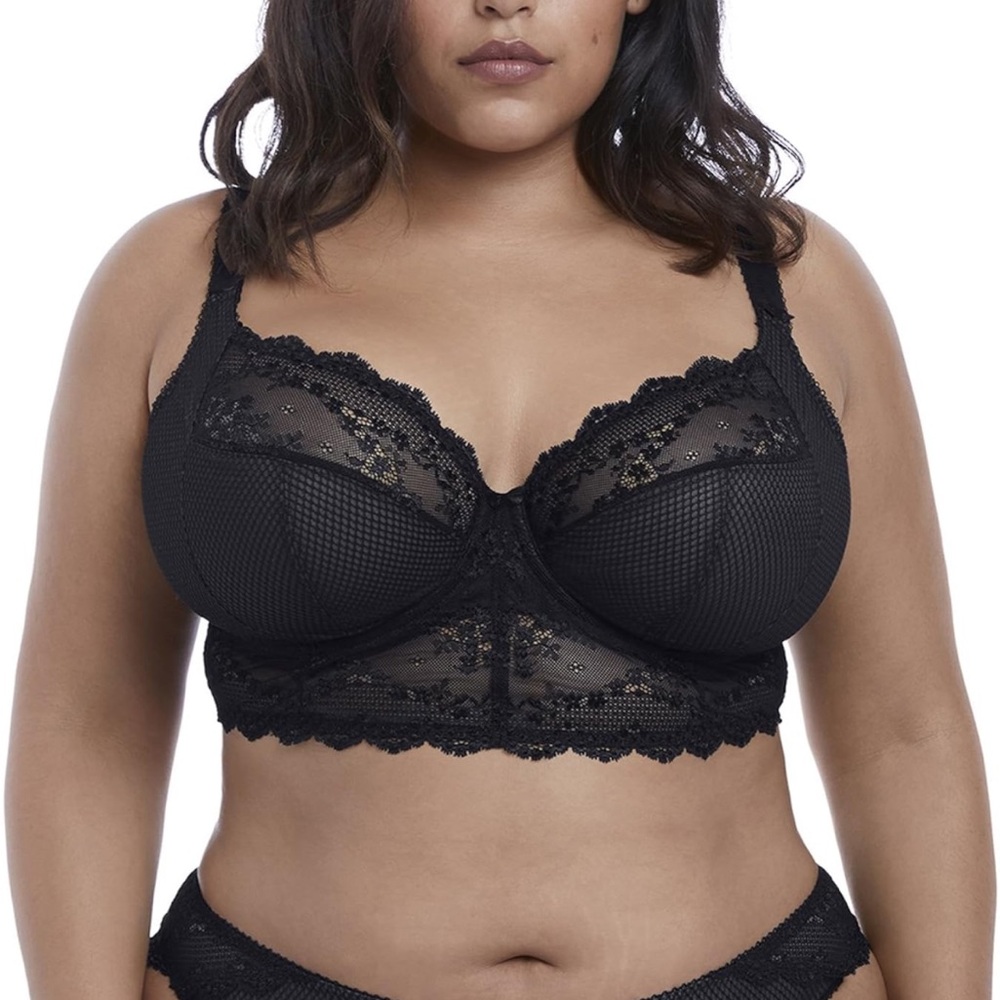 NWT Elomi black lace longline plunge bra 38DDD/38F